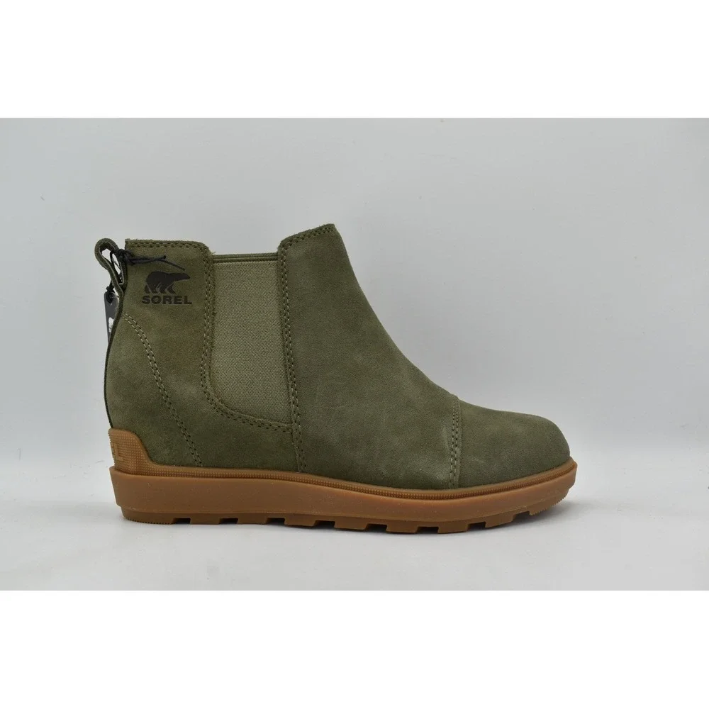 Sorel Women Size 7.5 Evie II Stone Green Suede Waterproof Chelsea Boots Shoes